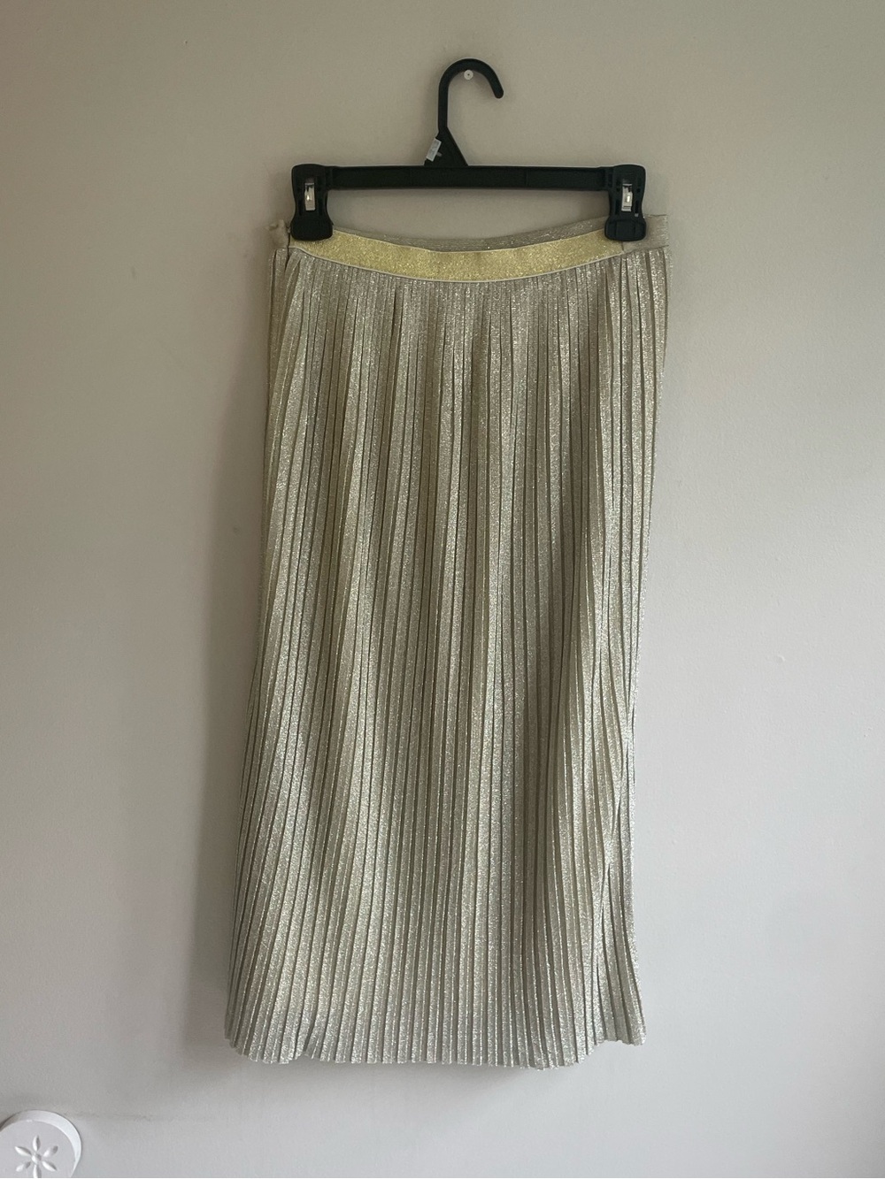 STRAW GOLD METALLIC PLEATED SKIRT SIDE ZIPPER LINED KIMCHI BLUE SHIMMER - Picture 4 of 10